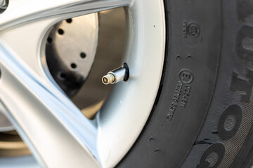 Air nozzle of a tyre closeup