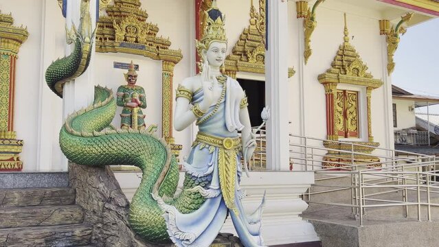 Naga statue in a Buddhist temple. Wat In Plaeng is located in Nakhon Phanom Province in the northeast of Thailand.It represents a beautiful sculpture architecture.