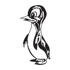 Obraz premium Black and White Cartoon Penguin Vector Illustration