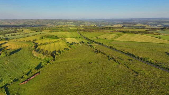 Black Carts Turret aerial view on Hadrian's Wall ruin near village of Chollerford in town of Hexham in England, UK. 