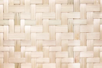 Gartenposter Weaving bamboo wood mat old texture with hamper seamless patterns on light brown abstract background © Amphawan
