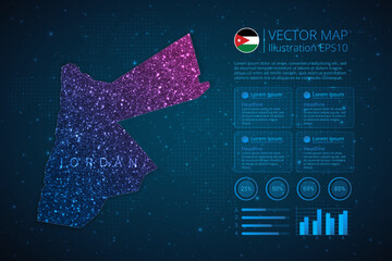 Fototapeta na wymiar Jordan map infographics template for diagram, graph, presentation and chart with abstract geometric mesh polygonal light concept on blue background. Vector Illustration EPS10.