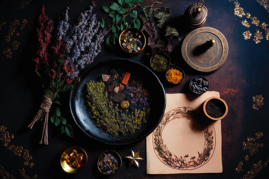 Pagan Altar Table for Rituals, Ceremonies and Spiritual Practice, Wiccan, Witchcraft, top view