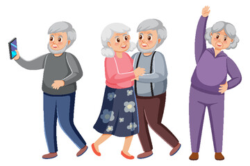 Elderly people on white background