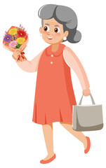 Beautiful senior woman holding bouquet