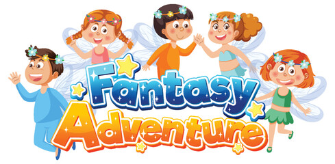 Obraz na płótnie Canvas Cute fairy cartoon characters with text icon