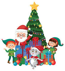 Christmas tree with elves cartoon character