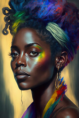 Naklejka premium colorful portrait of a beautiful woman, body painted, colorful make up