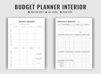 Weekly and monthly budget planner logbook or notebook 