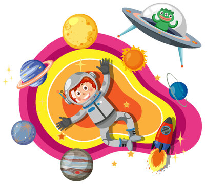 Astronaut in the space in cartoon style