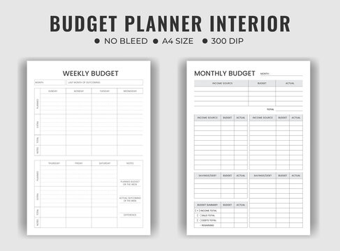 Weekly and monthly budget planner logbook or notebook 