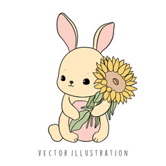 rabbit with sunflower flat design