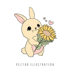 rabbit with sunflower flat design