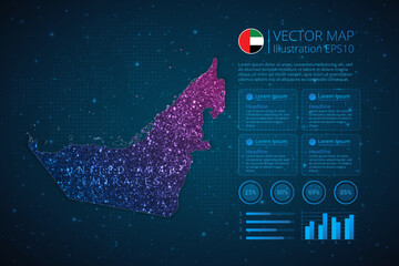 United Arab Emirates map infographics template for diagram, graph, presentation and chart with abstract geometric mesh polygonal light concept on blue background. Vector Illustration EPS10.