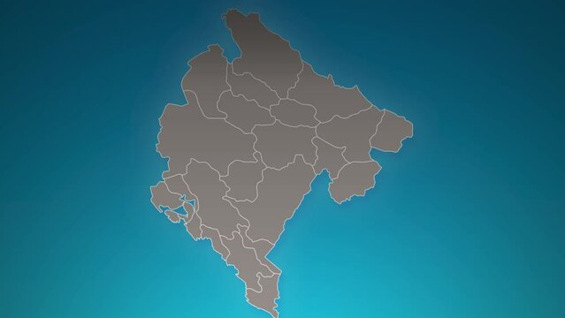 montenegro country map with zoom in Realistic Clouds Fly Through. camera zoom in sky effect on montenegro map. Background Suitable for Corporate Intros, Tourism, Presentations.