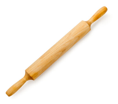 Rolling pin isolated. Top view of wooden rolling pin on white background.