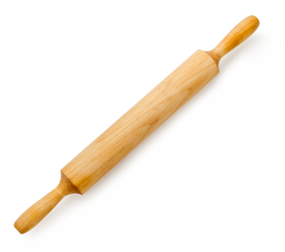 Rolling pin isolated. Top view of wooden rolling pin on white background.