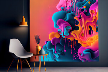 Cozy living room interior inspired by abstract colorful