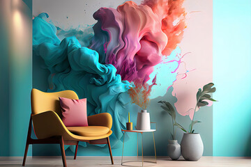 Cozy living room interior inspired by abstract colorful