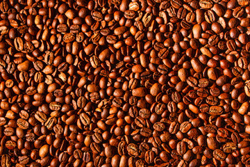 Food texture, high-quality coffee beans, roasted natural coffee.