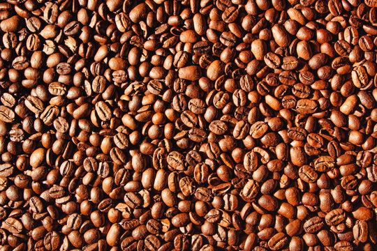 Food texture, high-quality coffee beans, roasted natural coffee.
