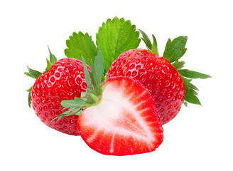 Fototapeta Strawberry isolated with leaf on transparent png obraz