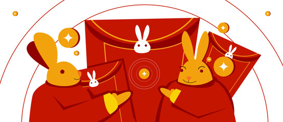 rabbit and envelope for chinese new year illustration. vector illustration