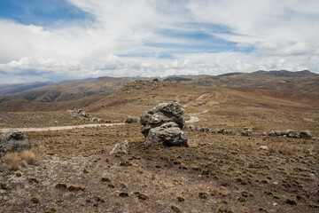 Stone forest in the Andean Cordillera of Peru (Marcavalle, Junin). Concept of nature and landscapes.