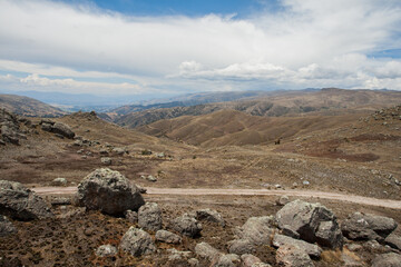 Stone forest in the Andean Cordillera of Peru (Marcavalle, Junin). Concept of nature and landscapes.