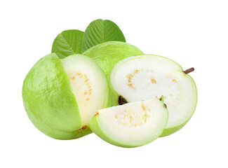 Guava fruit with leaf isolated on transparent png