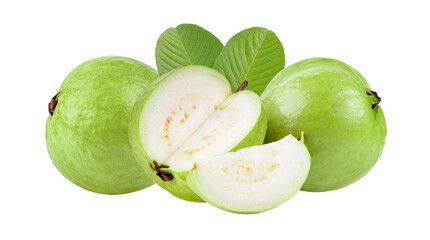 Guava fruit with leaf isolated on transparent png