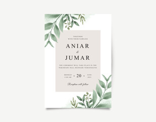 Elegant wedding card set with green leaves