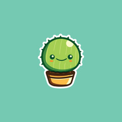 cute cactus on pots cartoon vector illustration