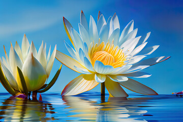 water lilie in the blue sky beautiful flower
