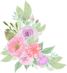 Pretty Pink And Purple Watercolor Floral Arrangement