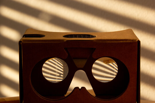 Immersive 3D Virtual Reality Goggles Frame Shadows Created By Window Blinds