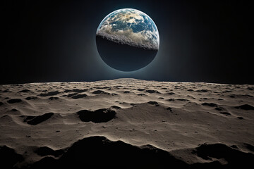 View of the earth as seen from the moon's surface. without air. Generative AI
