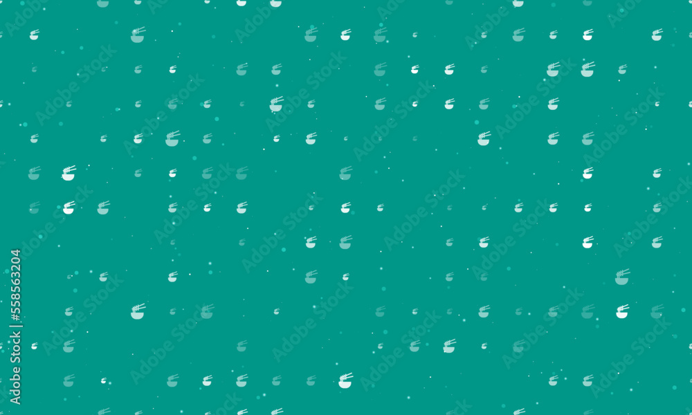 Poster seamless background pattern of evenly spaced white noodle symbols of different sizes and opacity. ve