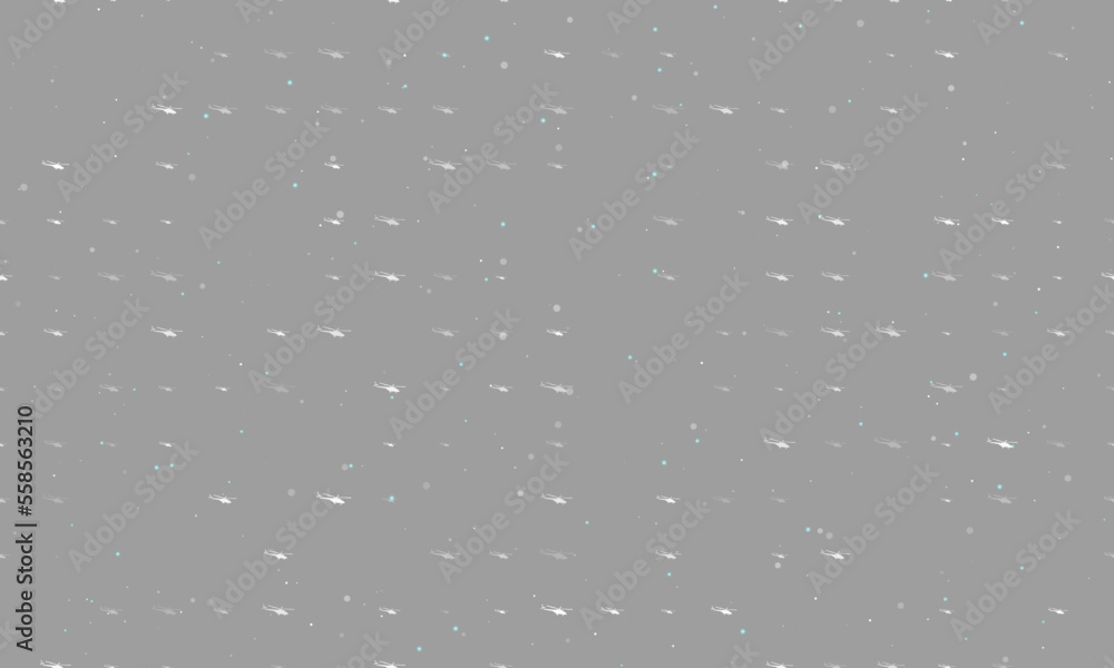Poster seamless background pattern of evenly spaced white helicopter symbols of different sizes and opacity