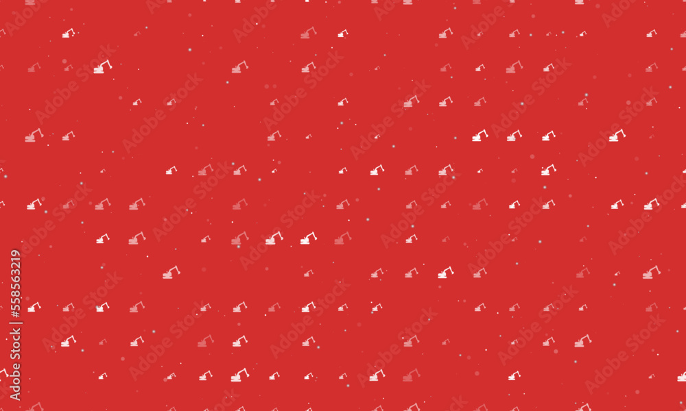 Poster seamless background pattern of evenly spaced white excavator symbols of different sizes and opacity.