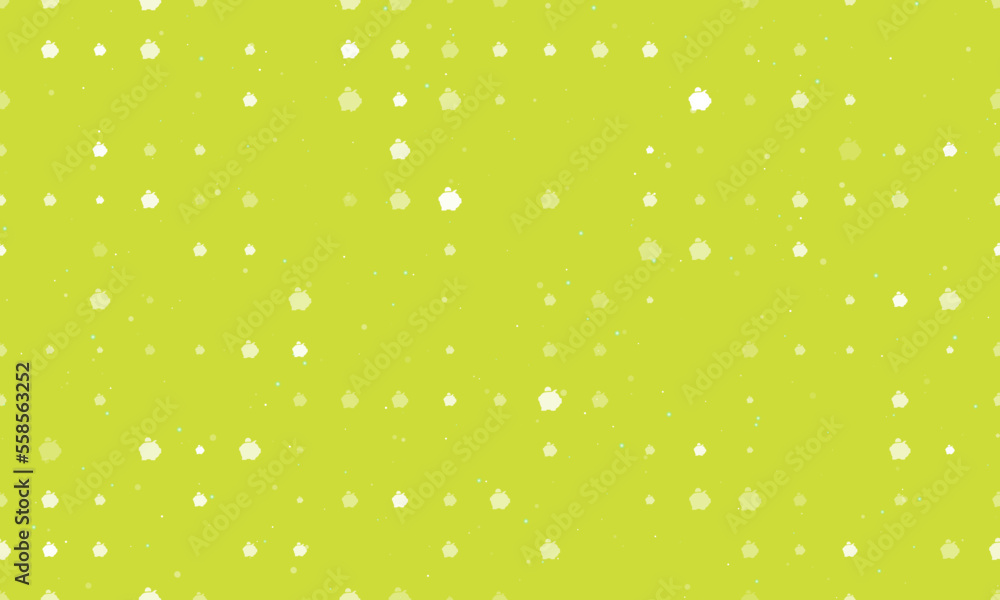 Poster seamless background pattern of evenly spaced white piggy bank symbols of different sizes and opacity