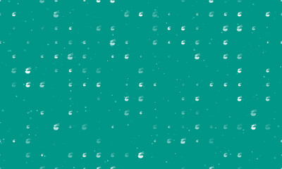 Seamless background pattern of evenly spaced white noodle symbols of different sizes and opacity. Vector illustration on teal background with stars
