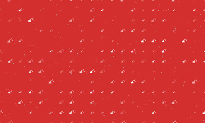 Seamless background pattern of evenly spaced white excavator symbols of different sizes and opacity. Vector illustration on red background with stars