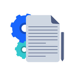 Business services icon, Audit documentation, Troubleshooting FAQ document. Modern Flat Illustration.