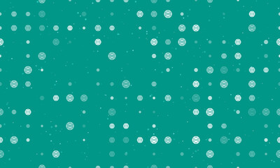 Seamless background pattern of evenly spaced white poker chip symbols of different sizes and opacity. Vector illustration on teal background with stars