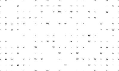 Seamless background pattern of evenly spaced black Korean won signs of different sizes and opacity. Vector illustration on white background