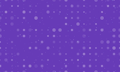 Seamless background pattern of evenly spaced white currency signs of different sizes and opacity. Vector illustration on deep purple background with stars