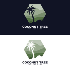 Obraz premium Coconut Tree Logo, Ocean Tree Vector, Design For Templates, Product Branding, Beach Tourism Object Logo