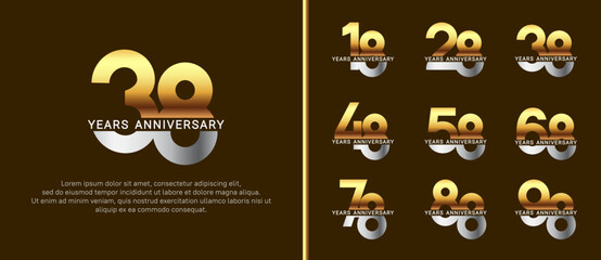 set of anniversary logo style silver and gold color on brown background for celebration