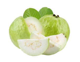 Guava fruit with leaf on transparent png